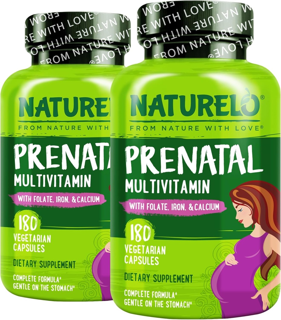 NATURELO Prenatal Multivitamin dengan Besi Yang Dilayout Lembut, Metil Folor, Plant Calcium & Choline - Vegan, Vegetarian - Nun-GMO - Gluten Bebas - 180 Capsules - 4 Bulan Supply (Paket 2)