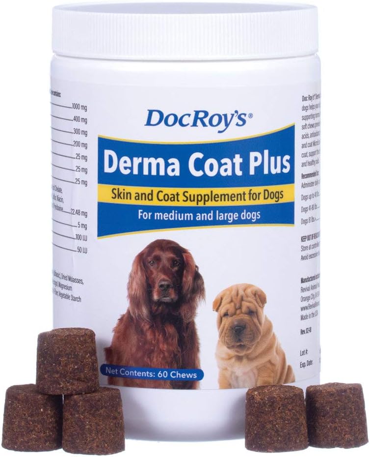 Revival Animal Health Health Doc Roy 's Derma Coat Plus Skin & Coat Suplement for Medium / Large Dogs - 60 ct Chews