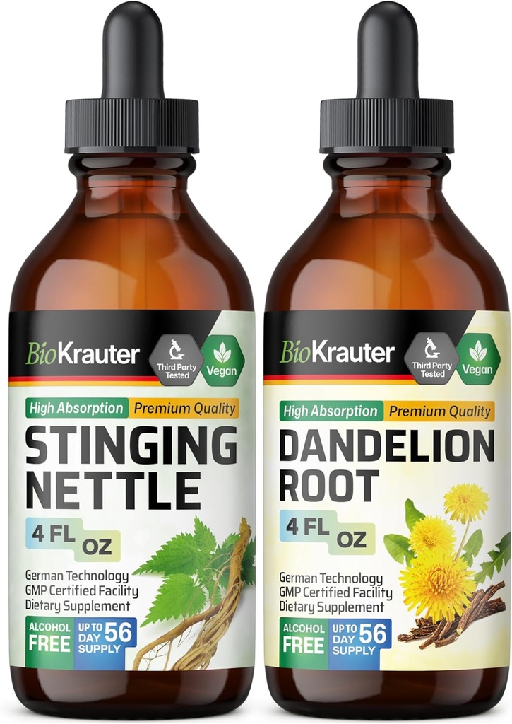 BIO KRAUTER Stinging Nettle Ticture 4 Fl Oz. & Dandelion Tincture 4 Fl.
