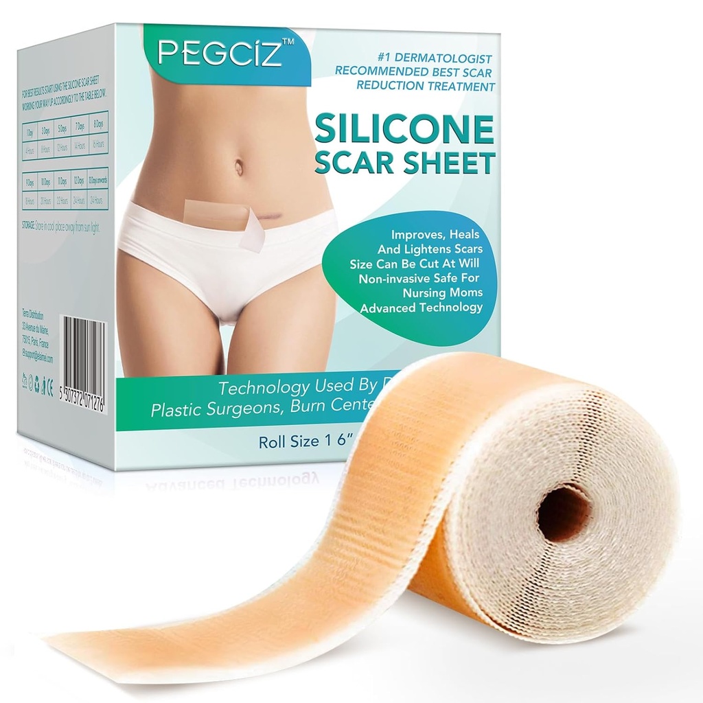 Scar Scar Sheets, Silicone Scar Tape, Silicone Sheets for Scar, Scar Away Silicone Scar Sheets for Face, Acne, Keloid, Burns, Stretch Mark, C-Section Operasi Removal (1.6 "x 60" Rolls-1.5M)