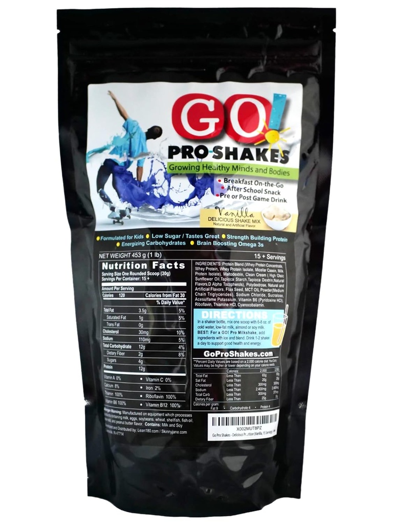 GO Pro Shakes - Protein Powder Smoothie for Kids & Teens - Healthy Snack - No Added Sugar - Supports Growth & Power - Creamy Vanilla Flavor