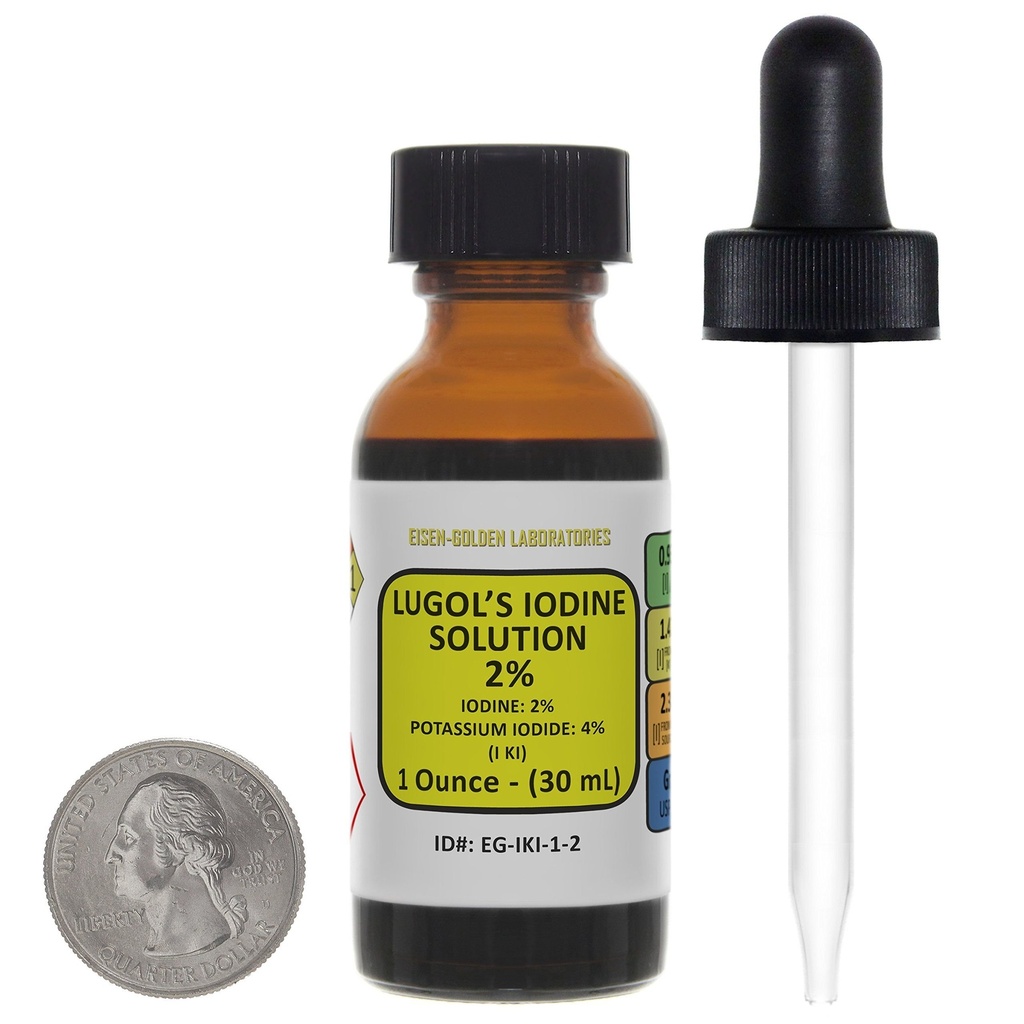 Lugol 's Iodin / 2% Solution / 1 Oz dalam Amber Glass Bottle / Free Dropper