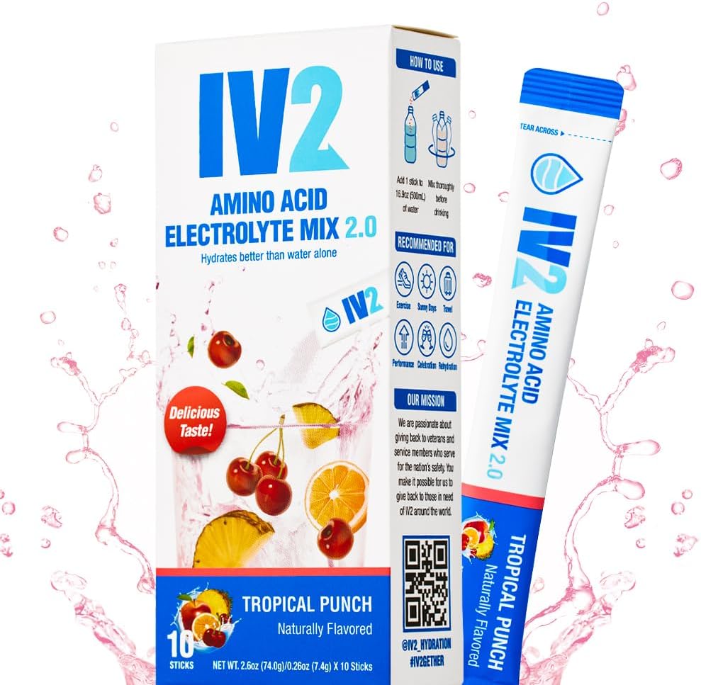 IV2-Zero Sugar Amino Acid Hidration Powder I Electrolite Drink Mix I Estivenin I Vegan, Non-GMO, Glune- Free I Next Level Hydration (10 Count)