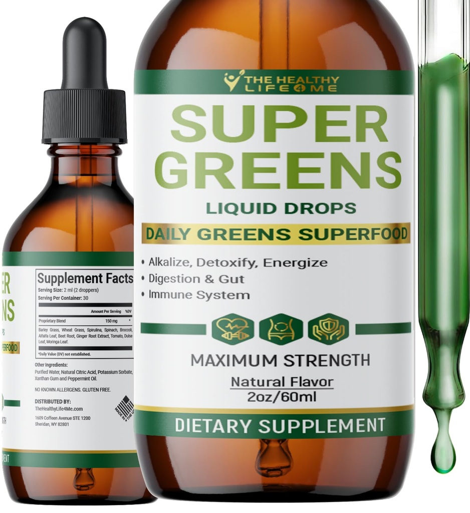 Liquid Super Greens Drops 126; powerful Antioksidants: 124; Ammune Dukung Atter4; Digetical Health 124; Peppermint Flavor 124; oleh The Healthy Life for Me 124; 2oz - 30 Day Suppply