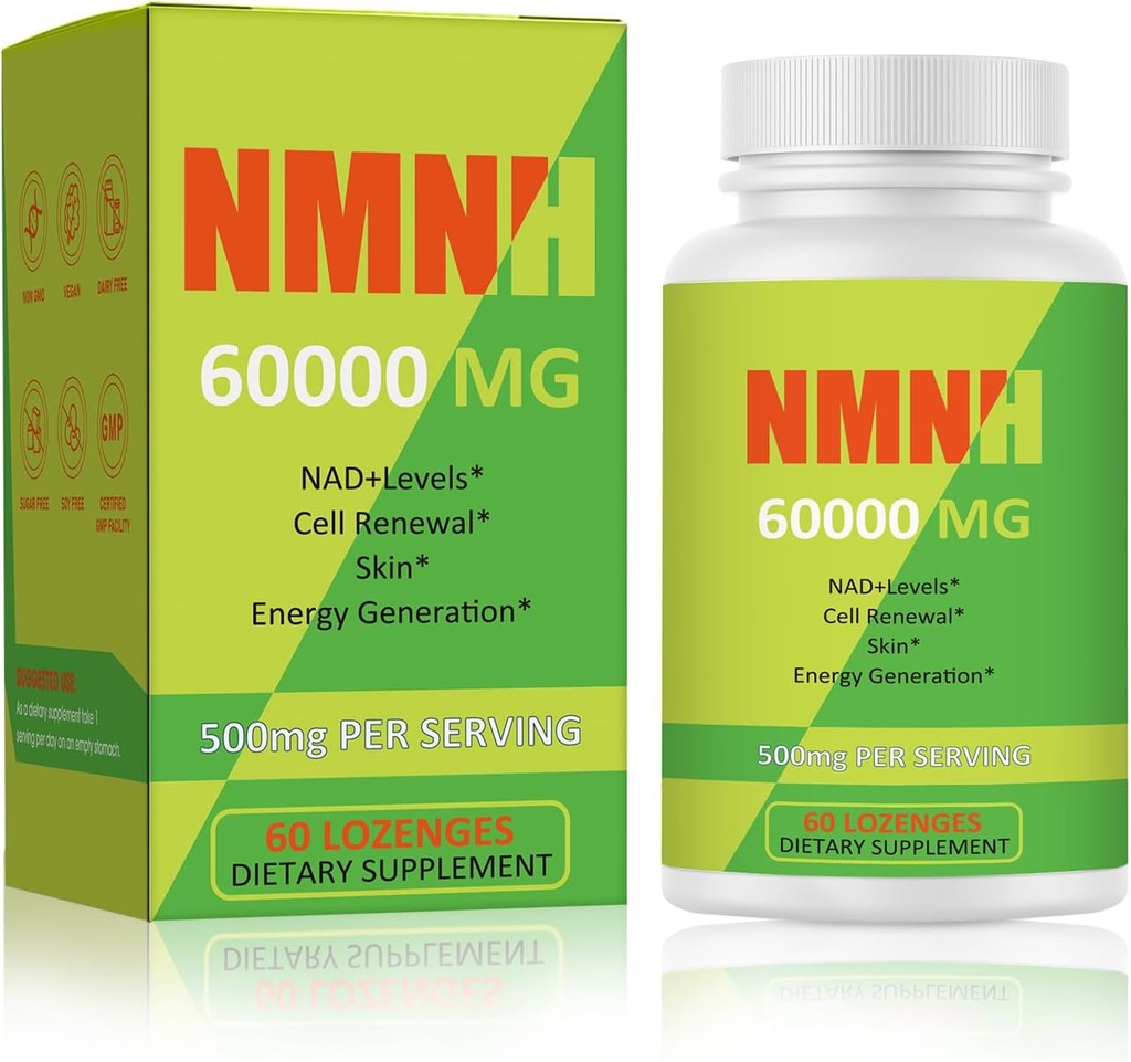 NMNH 500mg (Dihidronicotinamide), NMN Suplemen Alternatif dengan NR, TMG, Resveratrol, COQ10, Tambahan NAD, Energi, Boost NAD + Tingkat, 60 Kapsul