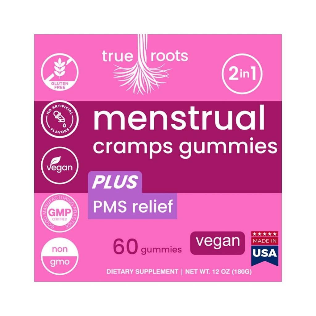 Menstrual Period Gummies True Roots 126; PMS Dukungan untuk Perempuan 124; Sehat Flow 124; FLO PMS Menstrual Cycle Relief, Cramping and Bloating 124; Vegan & Natural Flavors 124; 60 Count