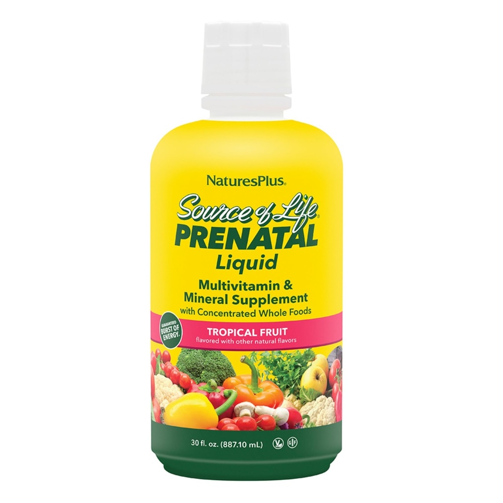 Natuture Plus Source of Life Prenatal Liquid, Tropical Fruit - 30 lf oz - Multivitamin & Mineral Suplement - Dukungan Nutrisi Selama Pregnancy - Gluten Free, Vegetarian - 30 Pelayan
