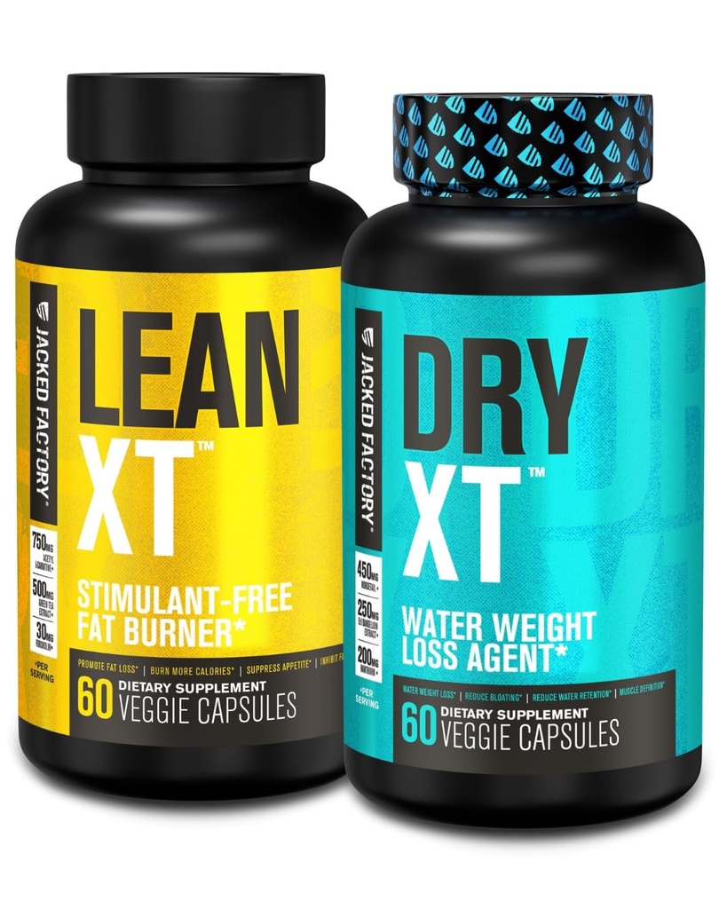 Jacked Factory Stim- Free Wheight Loss Stack - Lean NeXT Slam- Free Fat Burner and DT Water Pills for Bloating Reduction (30 Hari Supply)