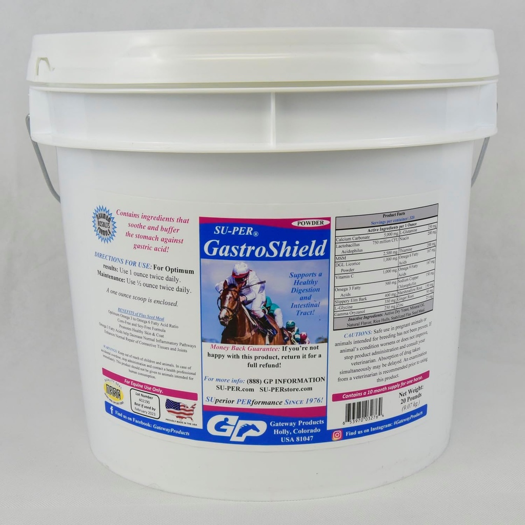 SU-PER GastroShield Equine Prograine Powder - Par Diathering Horse Supplement for Gastric Health