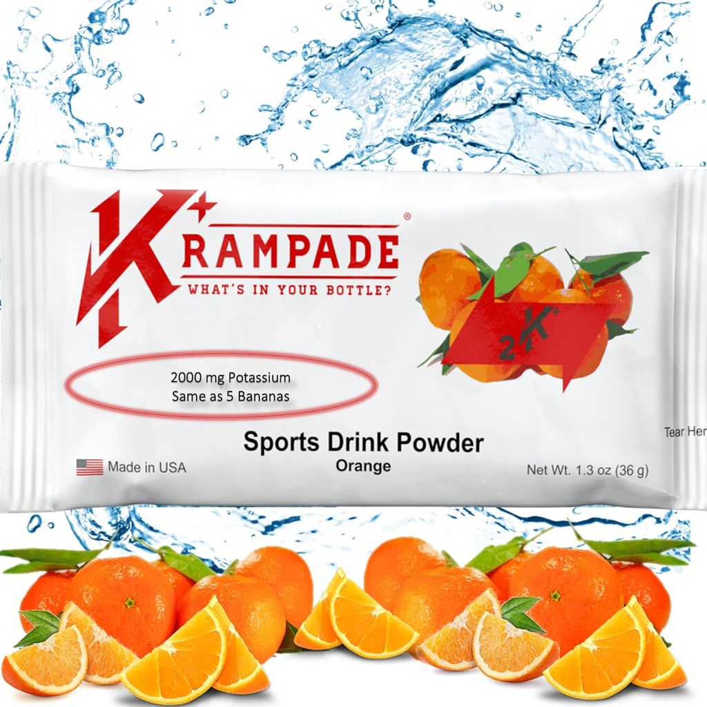 Krampade asli 2K - 2000 mg Potasium Elektrolyte Powder Minum Mix 124; Cramp Relief - Hidration - Meningkatkan Performance 124; Orange - 20 Paket Serving Tunggal