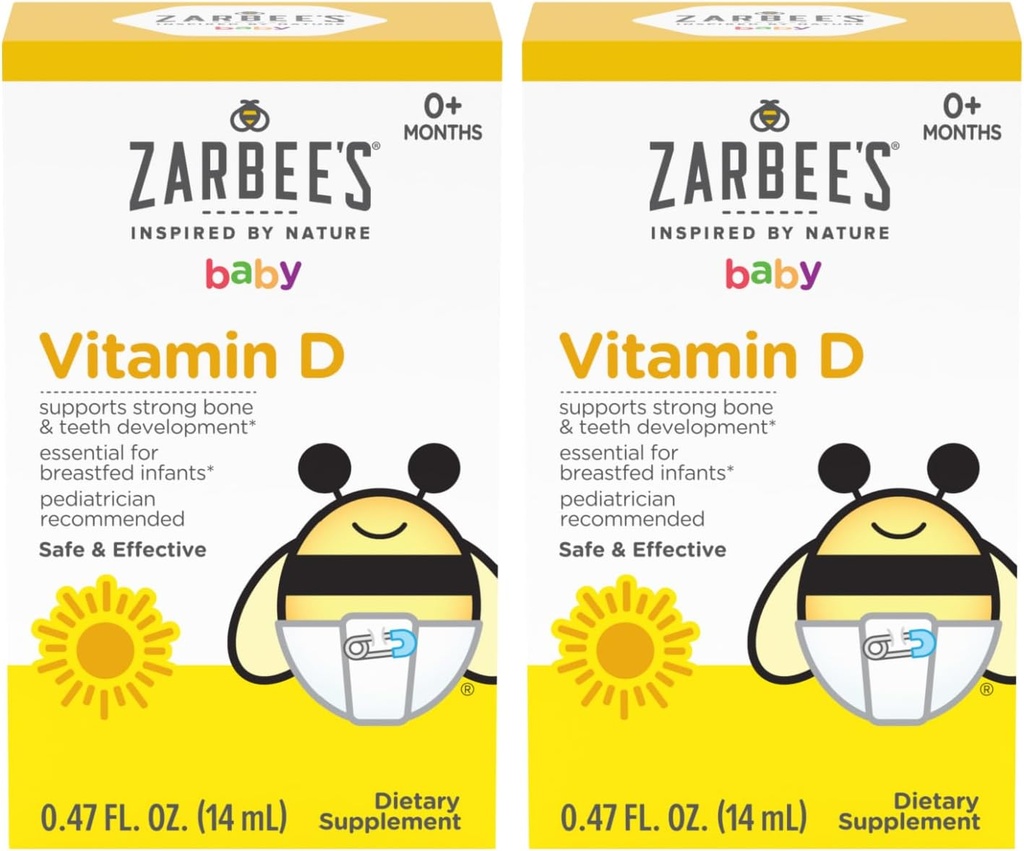 Zarbee 's Vitamin D Drops for Infants, 400IU (10mcg) Baby & Toddler Liquid Suplement Suplement, Newborn & Up, Dropper Syrince Included, Paket 2 0.47 Fl Oz Bottles