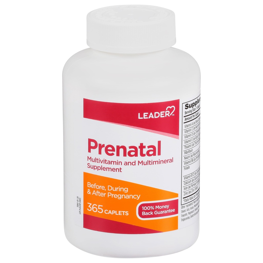 Leader Prenatal Multivitamin dengan 800mcg Acid Folic & EscalyNutrients for Healthy Pregnancy & Fetal Development, DHA, Potency Vitamin Tinggi untuk mengharapkan Ibu, Bantuan Harian, 365 Caplets