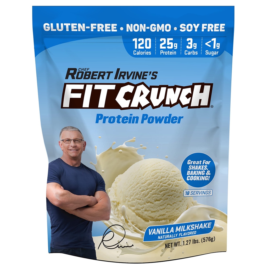 FITCRUNCH Tri- Blend Whey Protein, Keto Friendly, Low Calories, High Protein, Gluten Free, Soy Free (18 Pelayan, Vanilla Milkshake)