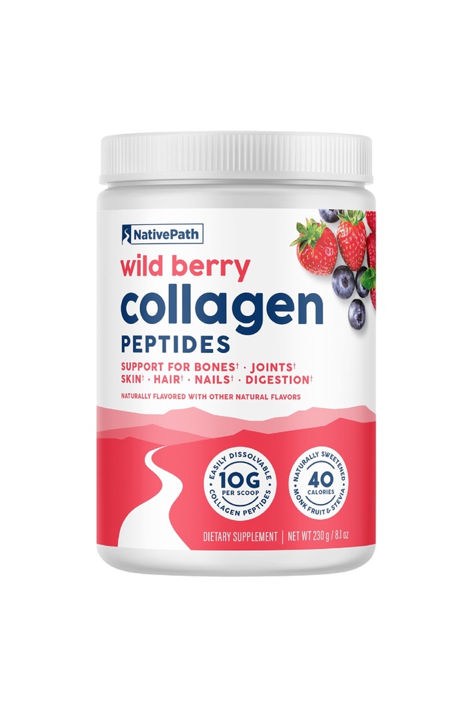 NativePath Collagen Peptides - Tipe Hydrolyzed 1 & 3 Collagen. Keto & Paleo Grass- Fed Protein Powder untuk Rambut, Kulit, Nails, Tulang, Joints, Gangguan dan Lebih - Tidak ada Gluten atau Dairy (Wild Berry, 230g)