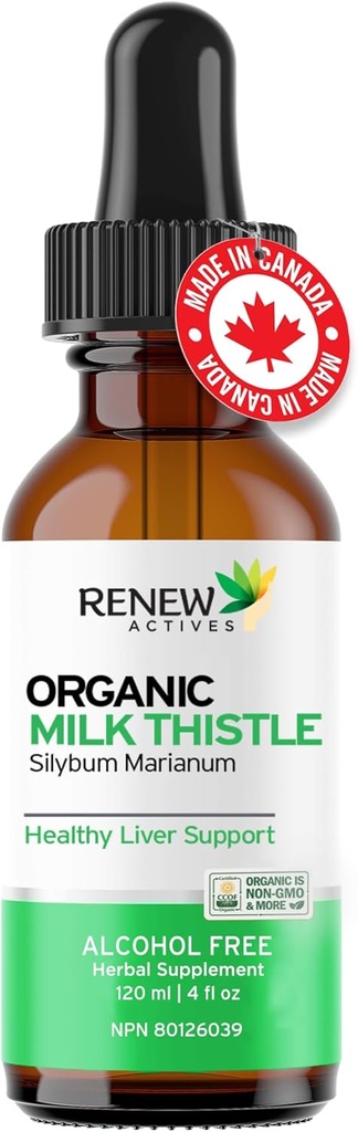 Erenw Actives Milk Thistle Liquid Extract 110MG per 2ML - Liver Support Drops for Optimal Health - No Alkohol, Non-GMO, Vegan - Supports Liver Fungsi & Digetical Health - Made in Canada - 4 fl oz