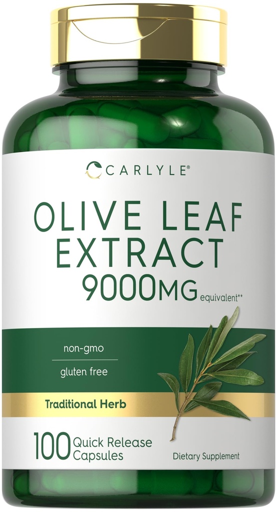 Carlyle Olive Leaf Extract Capsules 124; 9000mg 124; 100 Count 14; Non- GMO, Gluten Free 124; Suplemen Potensi Tinggi