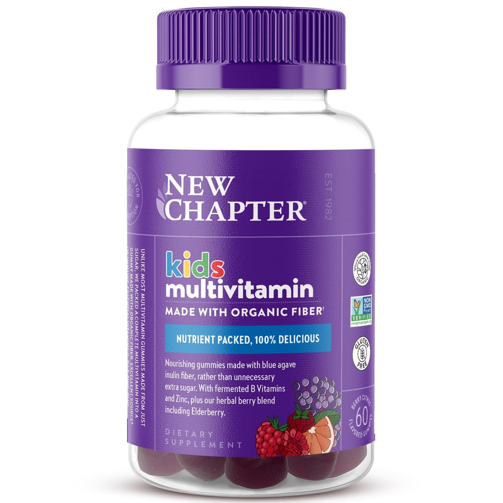 New Bab Anak Multivitamin Gummies - 65% Gula, Anak Gummy Vitamin dengan Vitamin C, D3 & Zinc, Non-GMO, Gluten Free, Berry- Citrus, 60ct