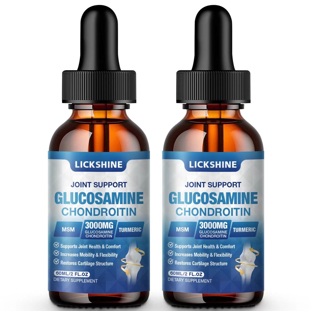 2 Pack Glucosamin Chondroitin MSM Liquid Drops - Ekstra Kekuatan Dukungan Bersama Tambahan untuk Dewasa dengan Quercetin Boswelia, Bromelain, Acid Hyaluronic, Antioksidant Immune Dukungan (4 Fl oz)