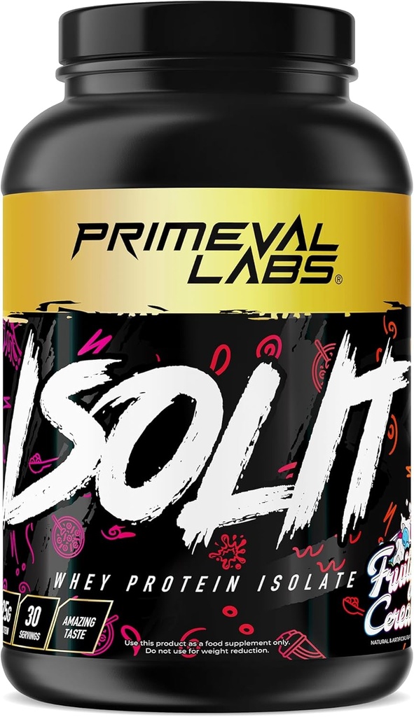 Premeval Labs ISOLIT - Whiy Protein Powder, 100% Whey Isolate, 25g of Protein, BCAAs, Fast Absorbing, Easy Digesting (Fruity Cereal, 2lb)