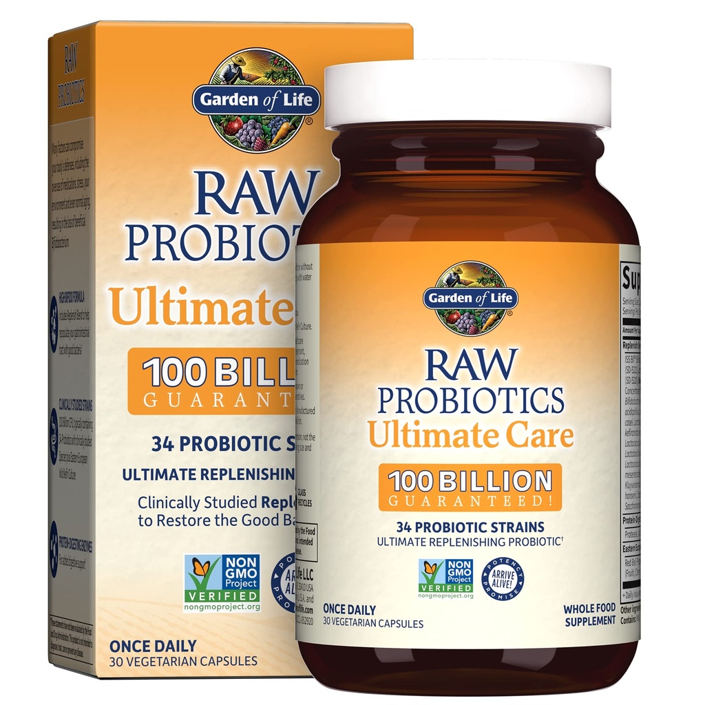 Garden of Life Raw Progratimate Ultimate Care - 100 Milyar CFU - Dietary Suplemen Kesehatan Gut - Untuk Perempuan & Men - 30 Vegetarian Capsules