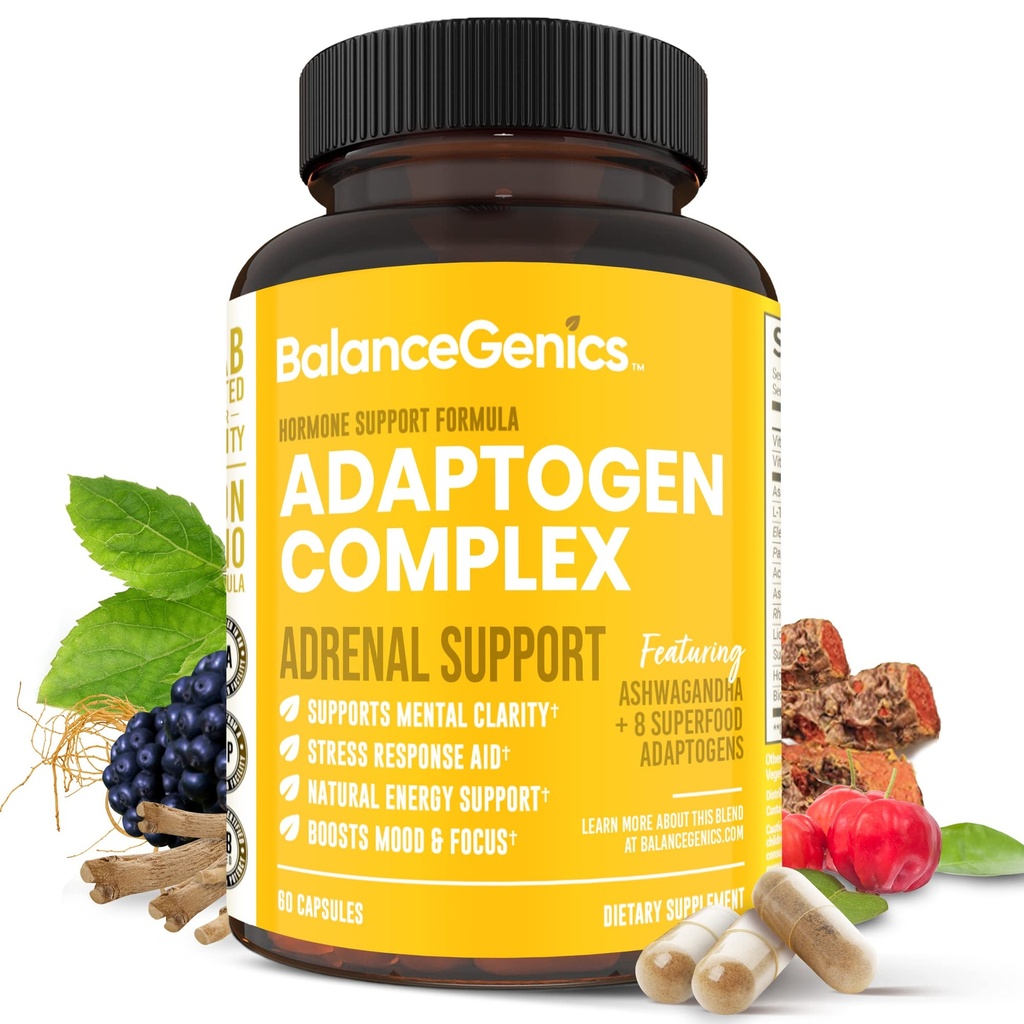 Tambahan Dukungan Adrenal dengan Ashwagandha, Basil Kudus, Rhodiola Rosea 124; Support Healthy Cortisol Levels dan Stress Relief, Mengurangi Fatigue 124; 60 Capsules