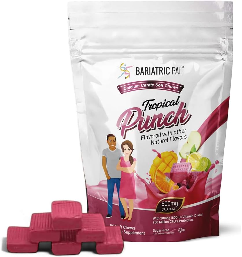 BarriatricPal Sugar- Free Calcium Citrate Soft Chews 124; 500mg with Vitamin D & Progories 124; Tropical Punch 124; 90 Count (1 Pasokan Bulan)