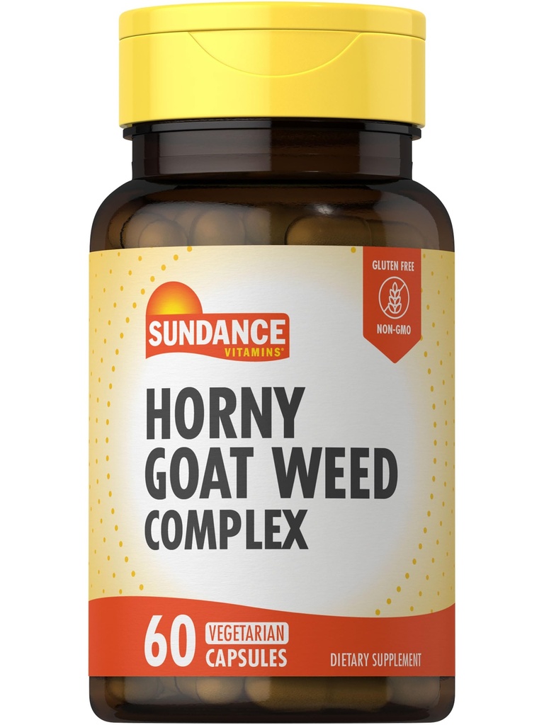 Sundance Horny Goat Weed Complex 124; 60 Capsules 124; dengan Maka, Tribulus Terrestris, dan L-Arginine 124; Vegetarian, Non- GMO & Gluten Free Suplemen