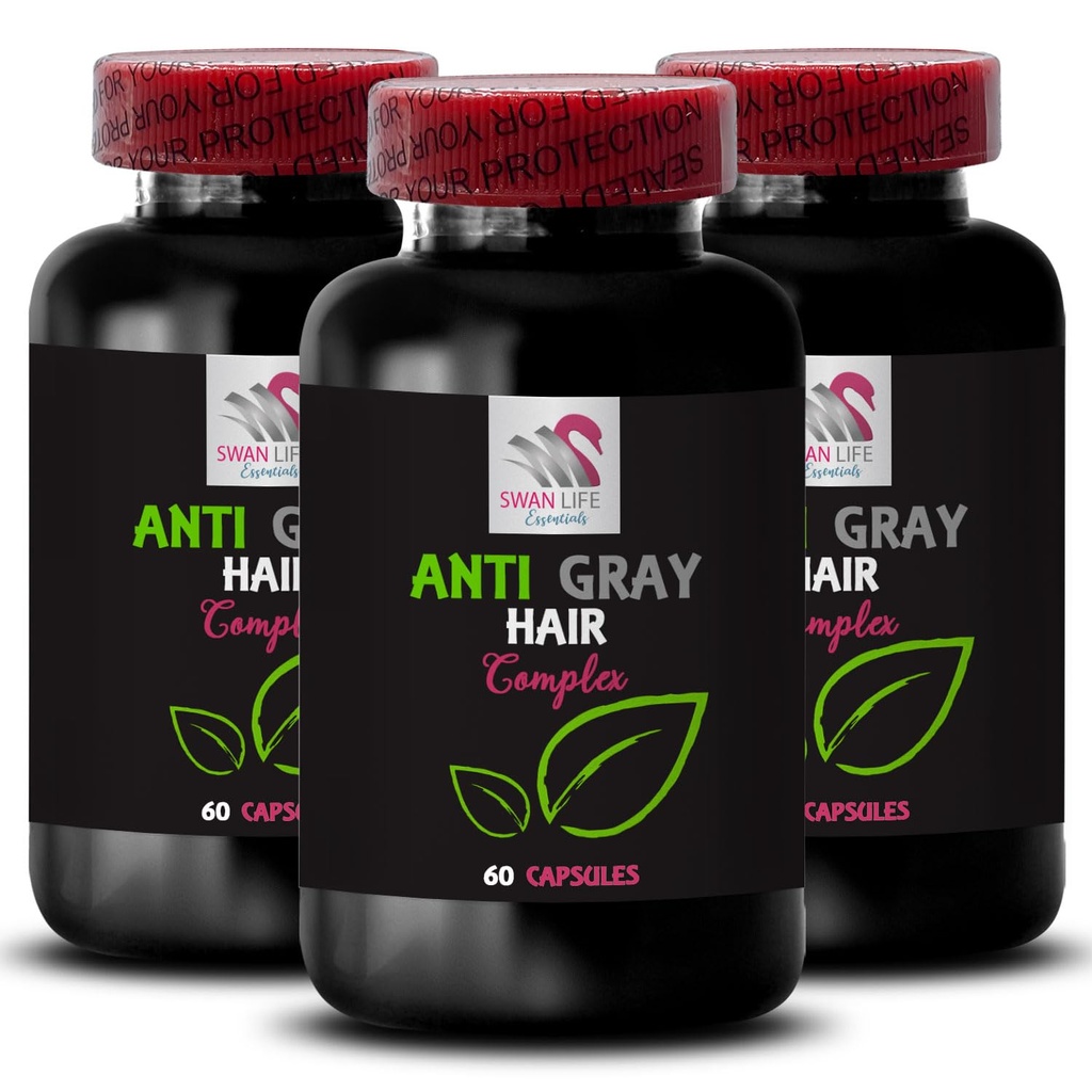 Anti kapsul rambut abu-abu - ANTI GRAY HAIR KOMPLEX - Warna kulit abu-abu, larutan rambut abu-abu, warna abu-abu, nada warna rambut, warna rambut segar, 3 botol 180 capsules