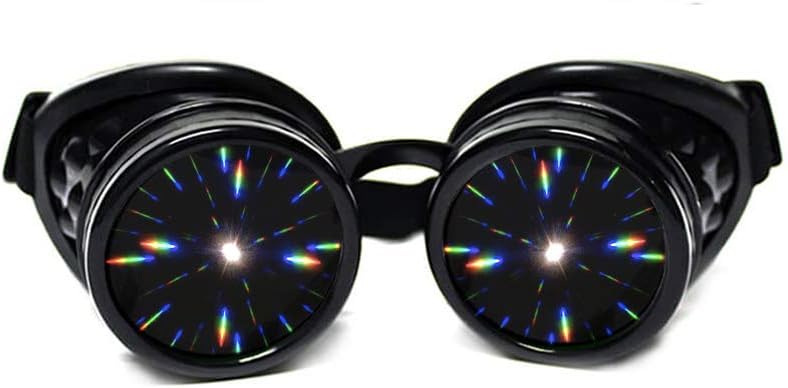 GloFX Black Padded Diffraction Goggles, Lensa Terpusat, Edisi Terbatas - Raves, Aksesoris Festival EDM, Light Shows, Club, Koncert Wear - 3D Rainbow Presstal Fraeidoskop