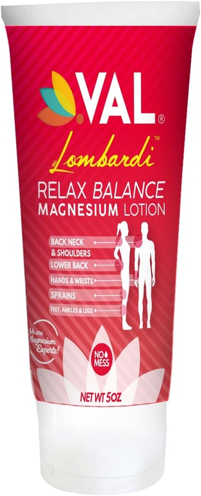 VAL Lombardi Relax Balance Magnesium Lotion 126; Arnica, Kampor & Menthol 124; Quast Relief for Joints, Muscles, Back, Shoulders, Feet 124; Non-Greasy 124; 5oz