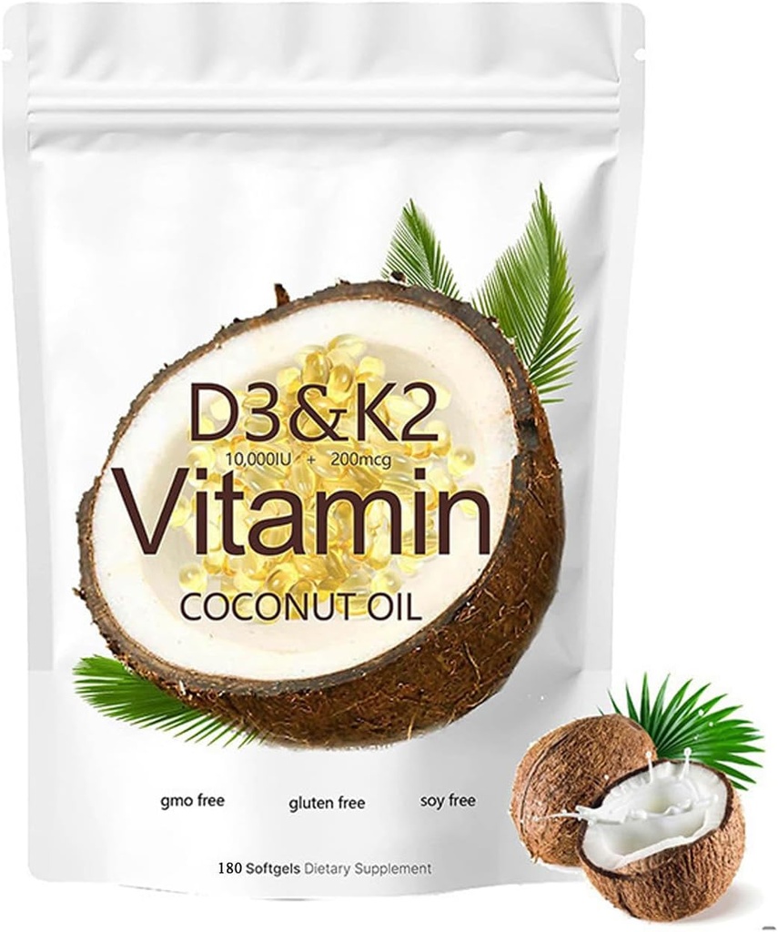 2-in- 1 Vitamin D3 K2 Tambahan Softgel, 10.000 IU VIT D3 + 200 MCG Vitamin K2 (180 Pcs)