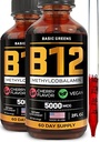 Vitamin B12 Sublingual Liquid Drops 5000 mcg - Vegan Metil B12 Tambahan Energi & Focus - B 12 Vitamin untuk Perempuan & Pria - Cepat Absorpsi Methylcobalamin - 120 quid oz