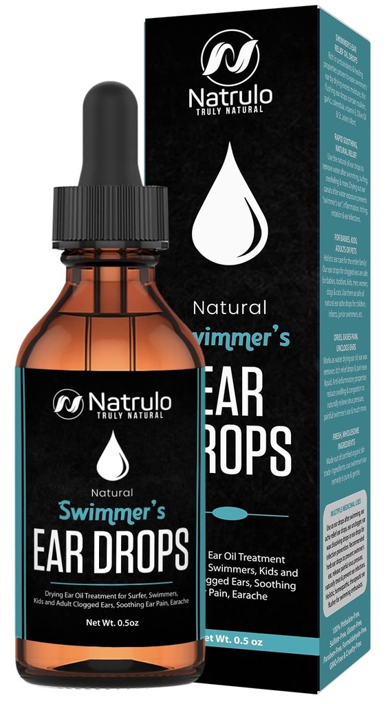 Ear Natural Drops for Swimmers Ear, Allergy Relief, Itching - Swimmers Ear Drops for Clogged Ears, Itchy Ears, Soothing Ear Pain, Earache