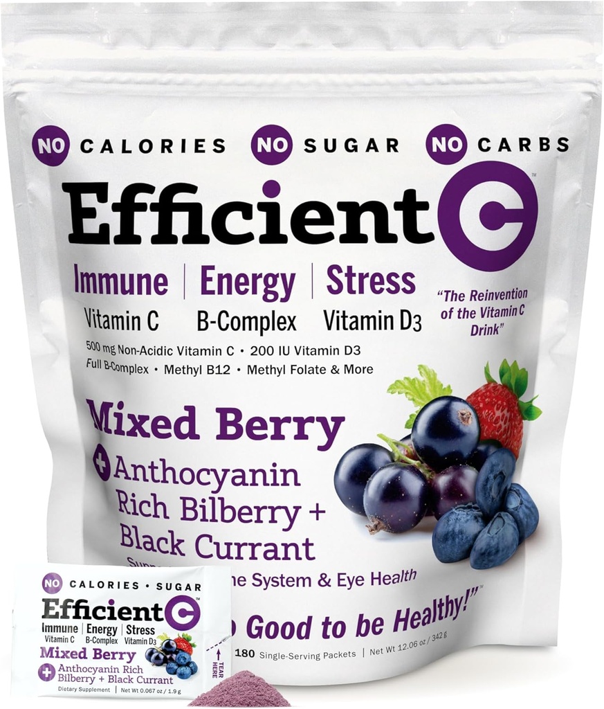 ANDREW LESSMAN Eefisien C Campuran Berry 90 Paket - Imune, Energi, Stress dan Dukungan Kesehatan Eye. Penemuan kembali minuman Vitamin C. Tidak ada Kalori. No Sugar. Tidak ada Carbs. Mudah untuk Mix.