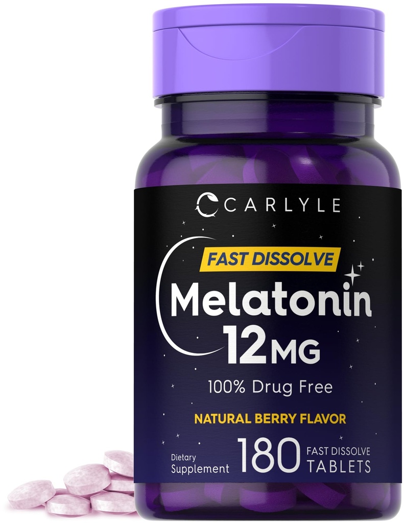 Carlyle Melonatin 12 mg Fast Dissolve 180 Tablet 126; Drug Free 124; Natural Berry Flavor 124; Vegetarian, Non- GMO, Gluten Free