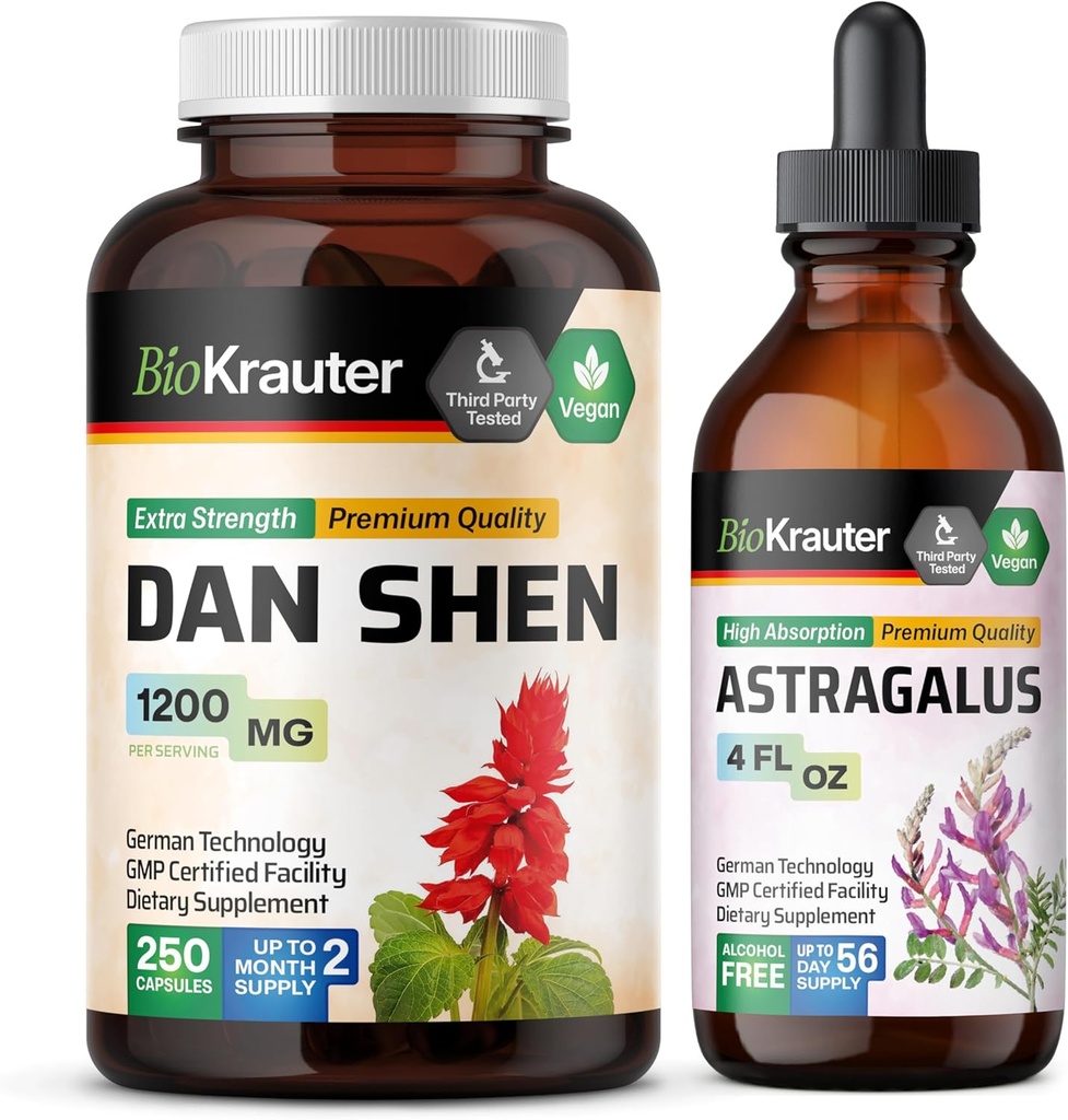 BIO KRAUTER Dan Shen 250 Capsules & Astragalus Ticture 4 Fl.
