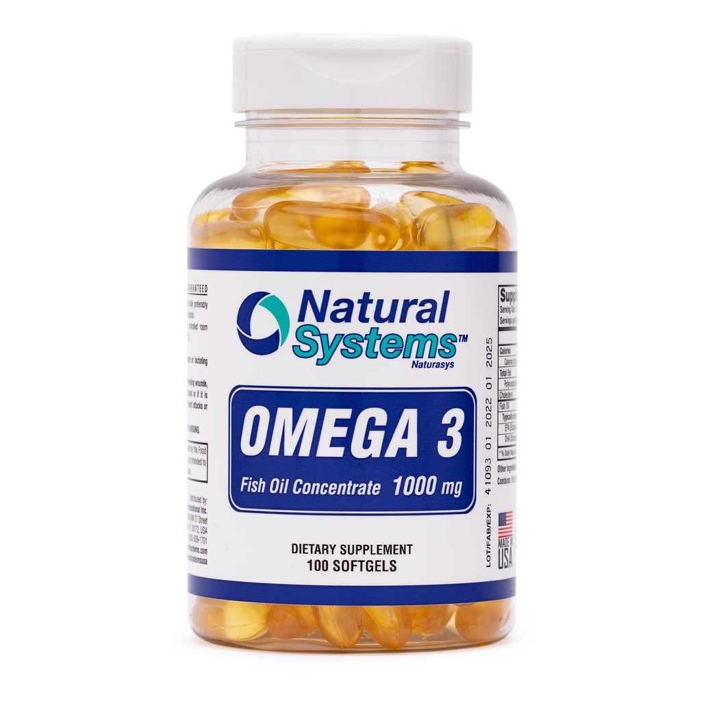Omega 3 100mg Fish Oil 100 Terkonsentrasi Softgels oleh Natural System - Omega 3 Suplemen - Kapsul untuk Diet Harian - EPA - DHA - Sempurna untuk Hati, Mata, Otak dan Joints Dukungan *