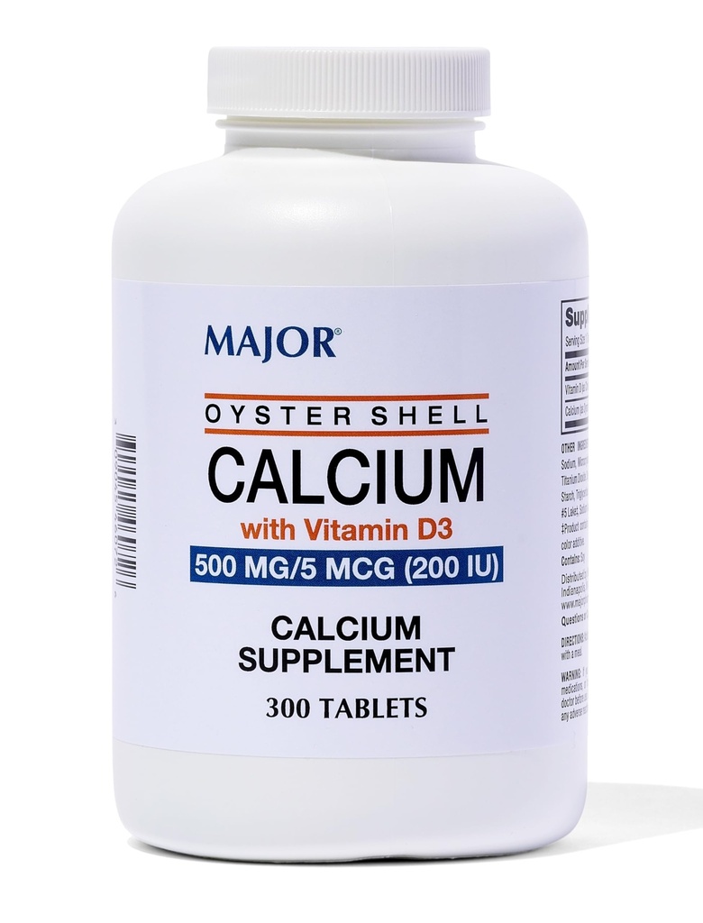 Mayor Oyster Shell Kalsium dengan Vitamin D3 500 mg / 5 mcg (200 IU) - Tambahan harian Kalsium - 300 Tablet (1 Pack)