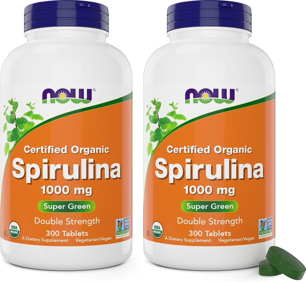 Sekarang Makanan Organik Spirulina 1000mg Tablet - 300 Count (Paket 2) - Non-GMO, Super Green Whole Food Suplemen - Super Green Whole Power 1000 mg - Alami Occurring Beta- Carotene (VIT A), B12 dan GLA