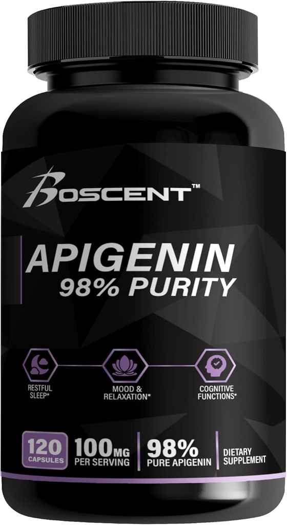 Apigenin Suplemen 100mg dari Chamomile Extract 120 - 98% murni - Apigenin Suplemen untuk Tidur, Mood, Cognition, Kesehatan Prostate - bantuan tidur yang sangat baik, Non- GMO, No Fillers - 4- Bulan Supply