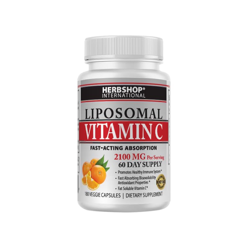 Dokter 's Blend Herbshop International Lipomal Vitamin C Kapsules, 2100mg, Tinggi Absorpsi, Soluble Fat, Sunflower Leciphin, 180 Capsules, Supply 60- Day, Premium Wellness Suplemen