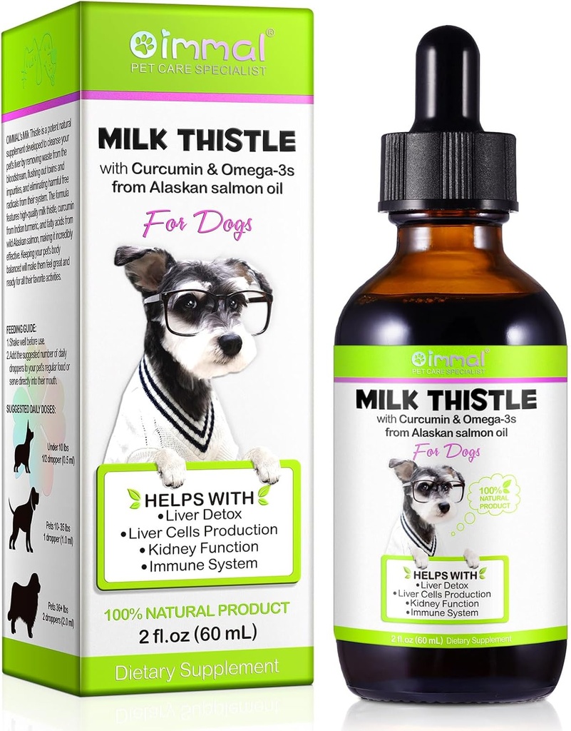 Milk Thistle for Dogs, Dog Liver Support Drops - Dog Milk Thistle Helling Dog Liver Detox, Pet Suplement Treats with Salmon Oil, Curcumin C3 Complex and Omega 3 EPA & DHA, Bacon Flavor - 2 flo.