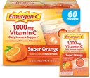 Emergen- C 100mg Vitamin C Powder untuk Daily Imune Dukung Caffeine Free Vitamin C Suplemen dengan Zinc dan Manganese, B Vitamin dan Electrolites, Super Orange Flavor - 60 Count / 2 Bulan Suppply