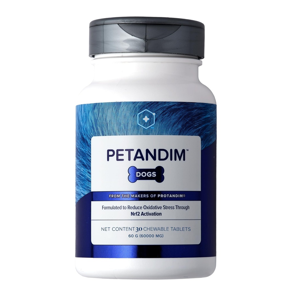 Petandim Dog Vitamin (30 Tewable Tablet), Antioksidants Mengurangi Oxidative Stress, Tambahan Bersama untuk Dogs, Skin dan Coat Supplemen, Omegaga-3 & Collagen for Dogs, Chicken + Bacon Flavor