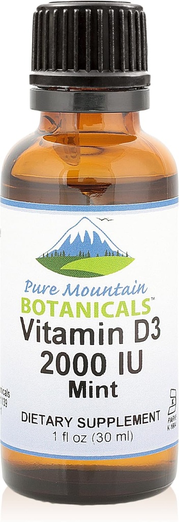 Gunung Botanicals Murni Flavored Vitamin D Drops - Mint Flavored Liquid D3-2000iu per Serving - 1oz Bottle