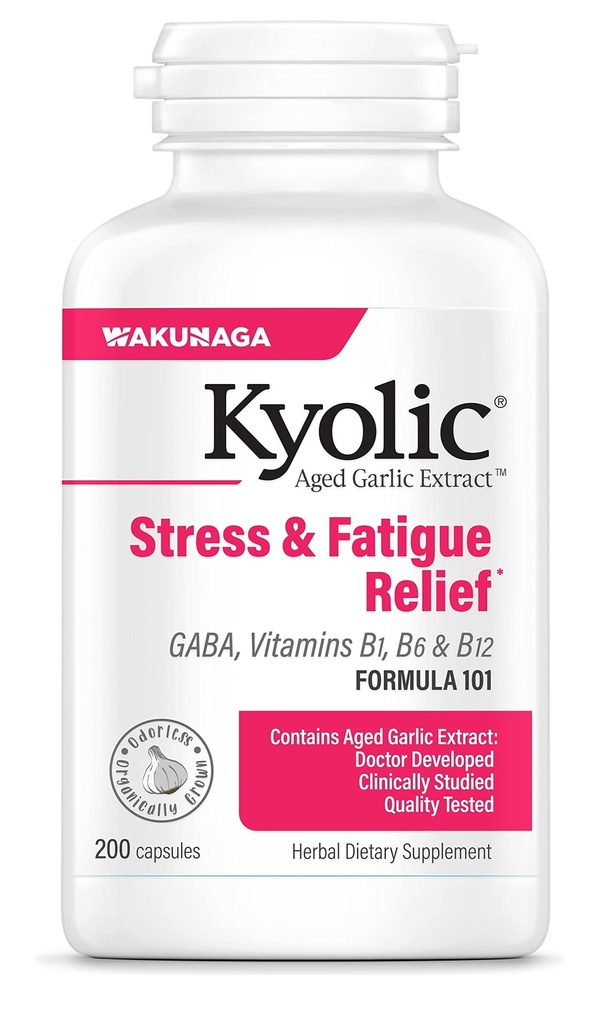 Kyolic Aged Bawang putih Extract Formula 101, Stress and Fatigue Relief, 200 Capsules.