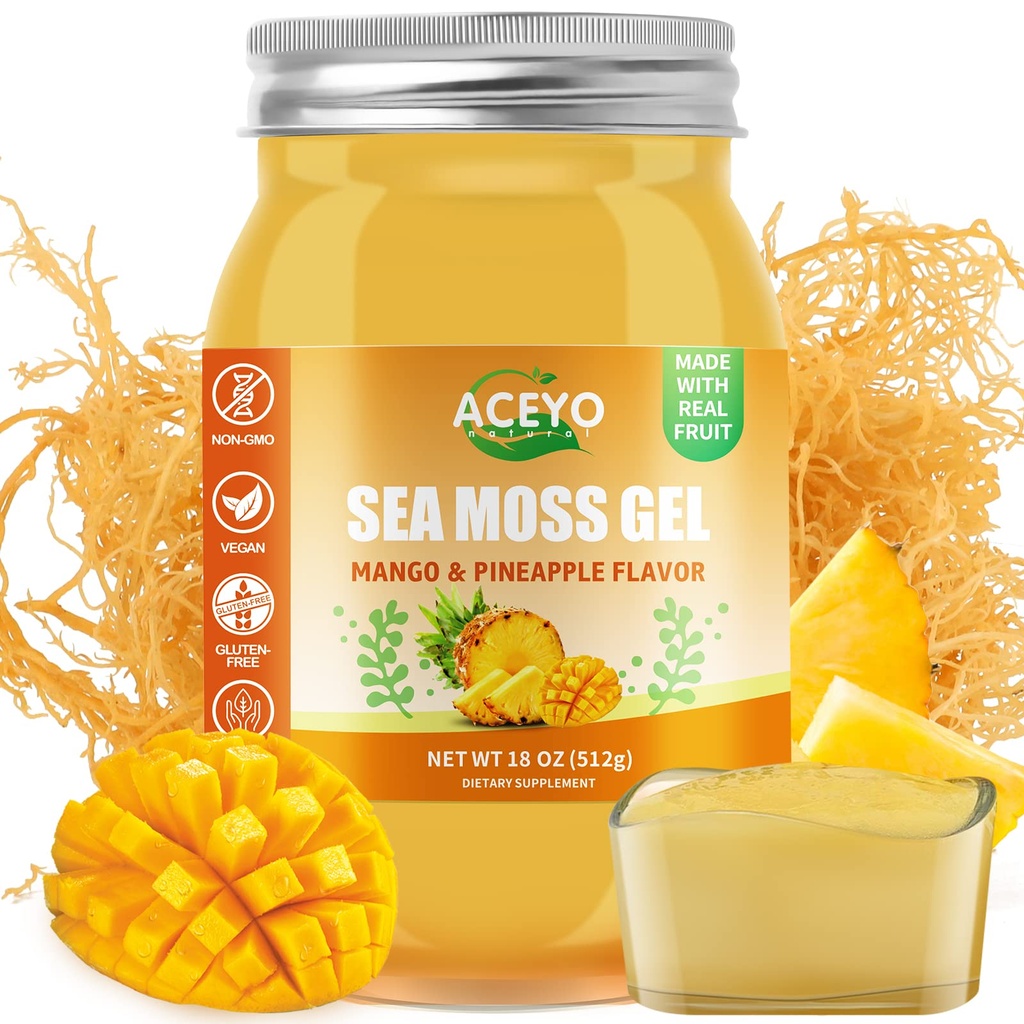 ACEYO (18 OZ) Irish Moss Gel Vegan Mangga Pande Flavor 102 Vitamin dan Minestray Wild Harowed N- GMO