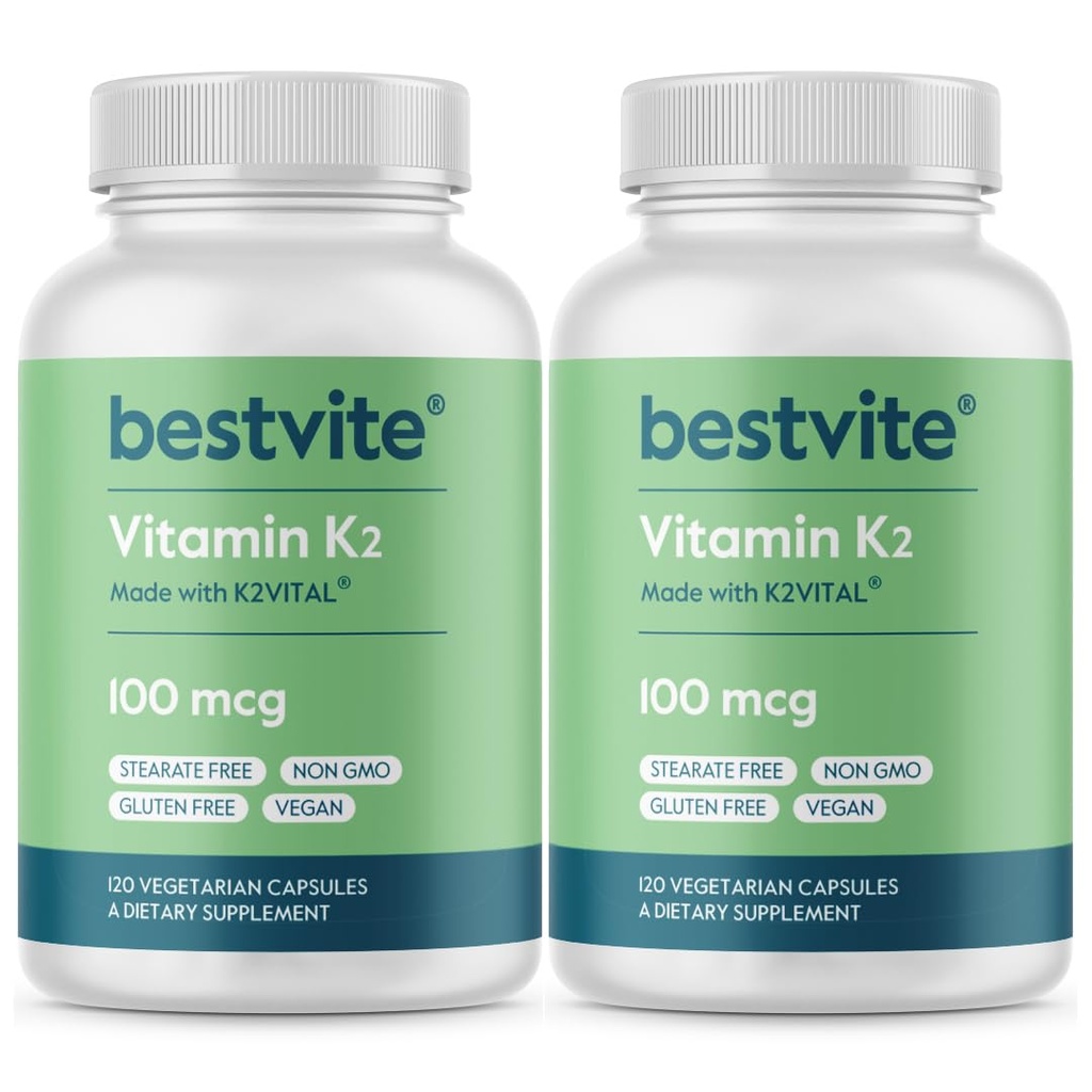 BestVITE Vitamin K2 100 mcg sebagai MK-7 (240 Kapsul Vegetarian) (120x2)