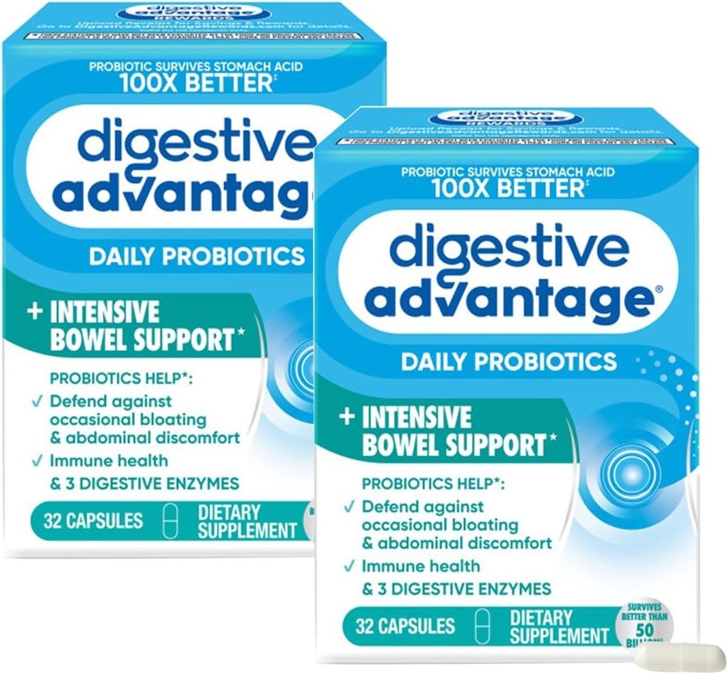 Adviously Adviously Intensive Bowel Dukung Probiotic Defends Against Gas & Bloating, 32 Count Capsules (2 Pack)
