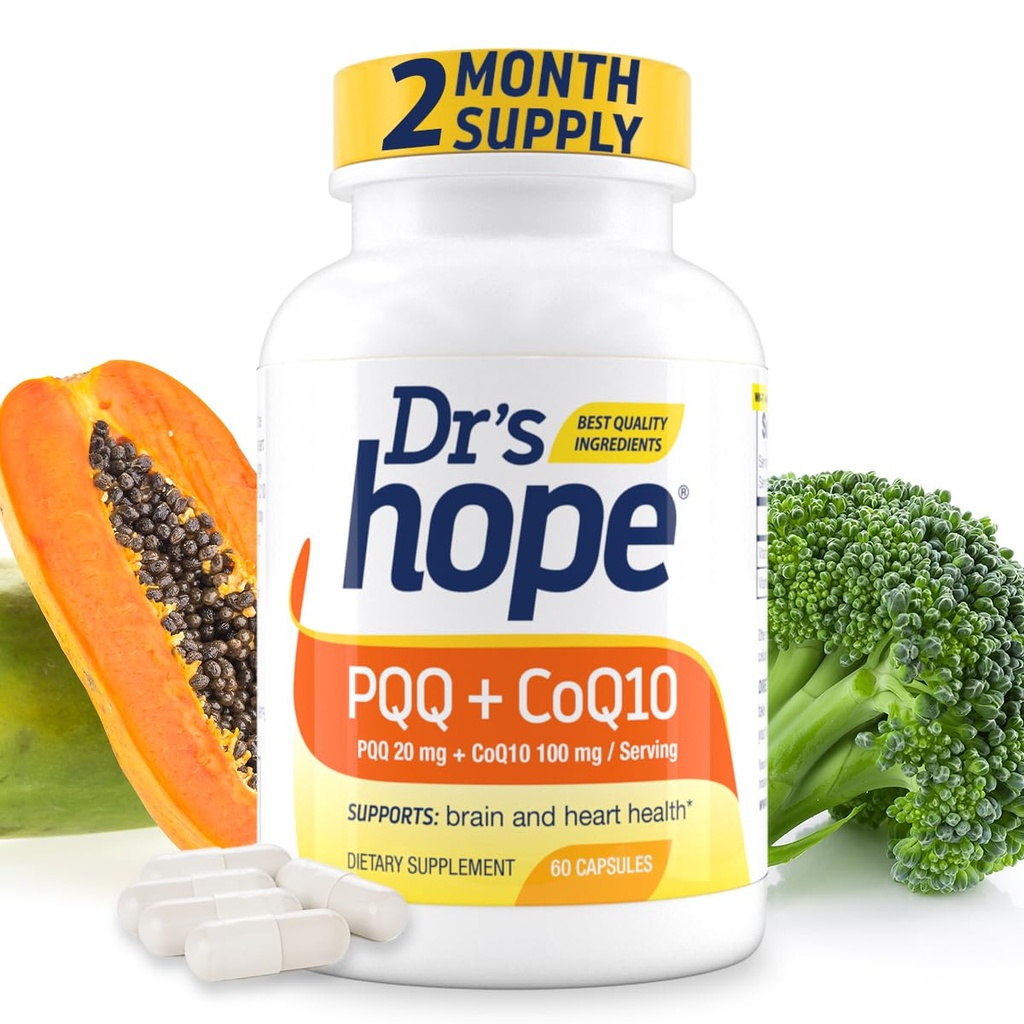 PQQ CoQ10 - PQQ 20mg Dengan CoQ10 100mg, PQQ Suplemen Dengan Suplemen Koenzim Q10 Suplemen Kesehatan Otak, 60 Veggie Caps - 1 Capsule per Serving